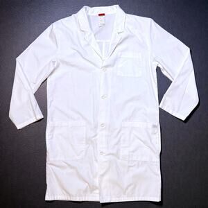 Dickies Lab Coat Mens White Button Up Cotton/Poly Blend Relaxed Fit Size M
